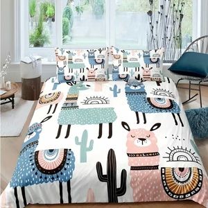 Pottery Barn Kids Llama Print Duvet Cover Set Twin Size Bedding 1 Pillowcase NEW